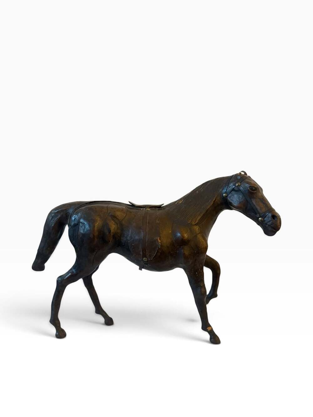 Vintage Leather Wrapped Horse Statue Equestrian Sculpture